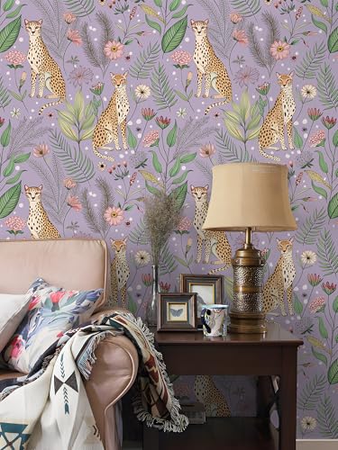 Floralplus Wallpaper Peel and Stick Removable Tropical Animal Wallpaper - color: Purple, size: 17.5" x 118"
