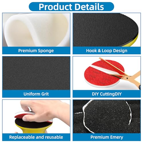 BURMONG 32PCS Sanding Sponge Set，3 Inch Hook & Loop Sanding Sponge Discs Kit, 180–3000 Grit Wet Dry Sanding Pads with 3" Hand Sanding Block for Wood, Metal, Headlight & Curved Surface Polishing
