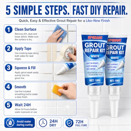 Tile Grout Repair Kit, 2 Pack Fast Drying Grout Sealer Tube