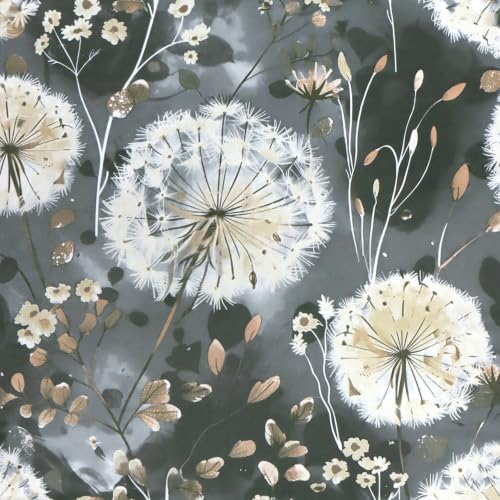 Nukofal Dandelion Wallpaper Peel and Stick Floral Wallpaper 16.9"x118.1" - color: Dark Gray, size: 16.9" x 118.1"
