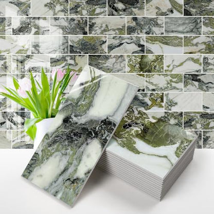 Vamos Tile 100-Pack Peel and Stick Backsplash Tile,3" x 6" Subway Tile - color: Ice Green