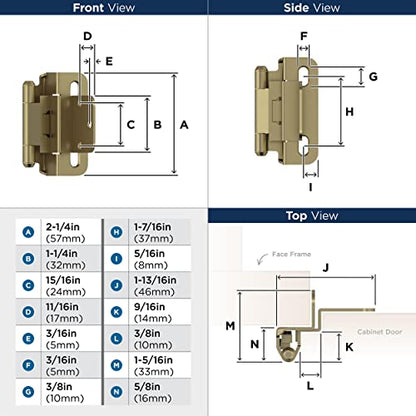 Amerock 1 Pair 3/8" Inset Golden Champagne Self-Closing Wrap Hinge - color: Golden Champagne, size: 3/8 Inch (10 mm) Inset