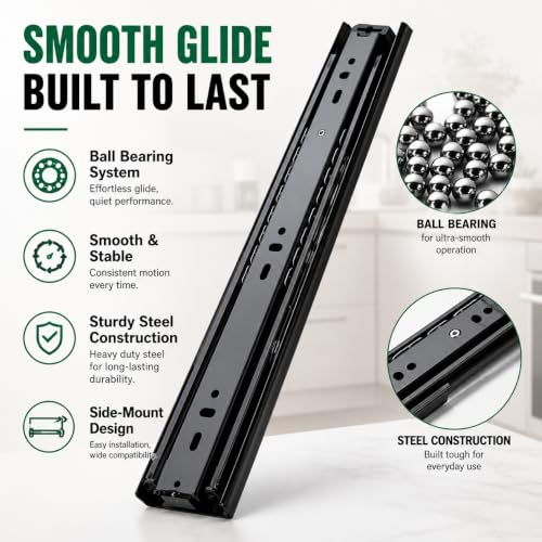 Black Drawer Slides, 14 Inch, 2 Pack - size: 14 Inch