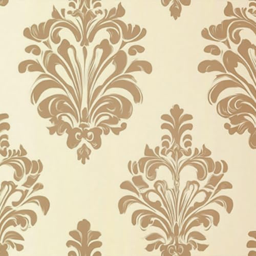 HOMETITUTE Beige Gold Damask Peel Stick Wallpaper 118.1x17.7 Inch Vinyl - color: Gold Damask on Beige Background