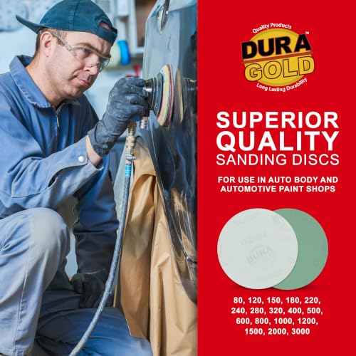 Dura-Gold 5" Green Film Sanding Discs, 400 Grit, Box of 50, Hook & Loop - size: 400-Grit