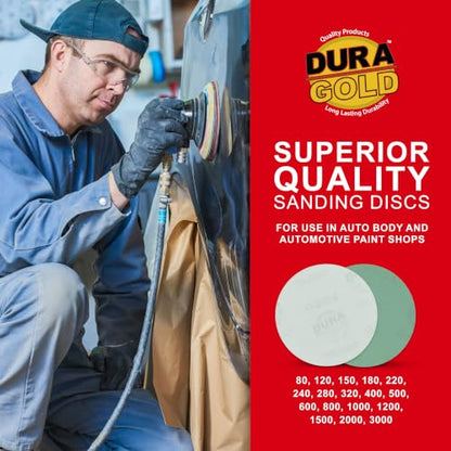 Dura-Gold 5" Green Film Sanding Discs, 400 Grit, Box of 50, Hook & Loop - size: 400-Grit