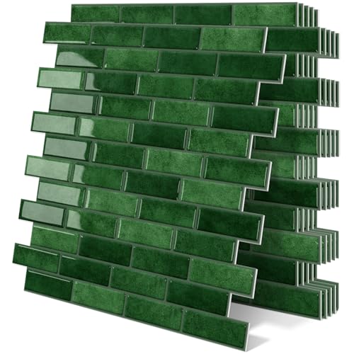 Green Peel and Stick Backsplash 3D Self Adhesive Wall Tile 10 Sheet - color: Green