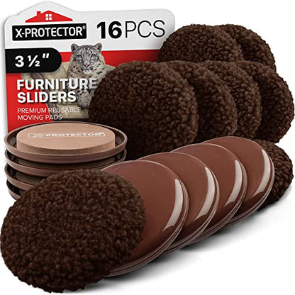 Furniture Sliders X-PROTECTOR - 8+8 Pack 3 1/2”, Multi-Surface, Brown - size: 8+8 Pack 3 1/2 in (Brown)