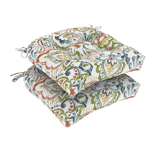 DYTXIII Set of 2 Outdoor Chair Cushions 19"x19"x4", Water Repellent Tufted Patio Seat Cushions with Ties, Thick Replacement Pads for Wicker Dining Chairs, Patio Furniture, Paisley Botanical - color: Paisley Botanical