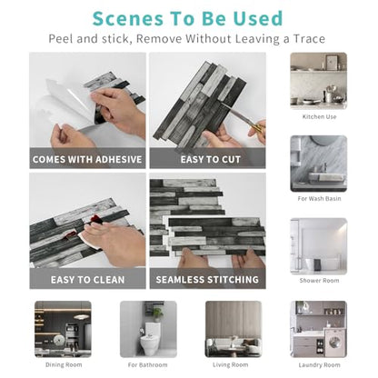 Peel and Stick Backsplash Tile Wall Stickers 24pcs 9.68x4.72 inch - color: Hzw-xy-htp-102