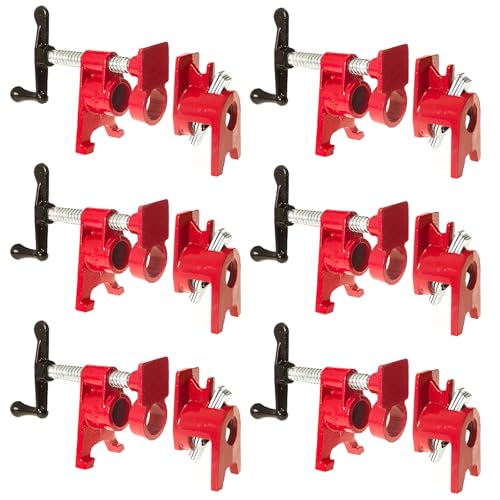 6 Pack 3/4'' Pipe Clamps for Woodworking with Foot Design Wood Gluing Pipe Clamp Fixture Set Heavy Duty Cast Iron For Woodworking, Carpentry, Home Improvement, and DIY Jobs