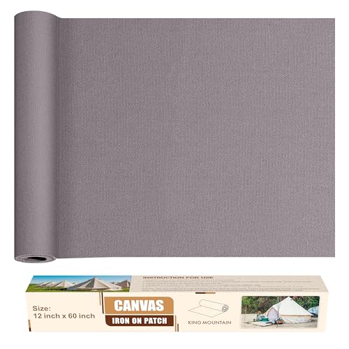 KING MOUNTAIN Canvas Iron on Patch,12"×60",Waterproof 100% Cotton Fabric Repair Patch,Used for Various Sofa,Tent,Clothes,Seats,Suitcases (Light Gray,Waterproof) - color: Light Grey, size: Canvas-12x60