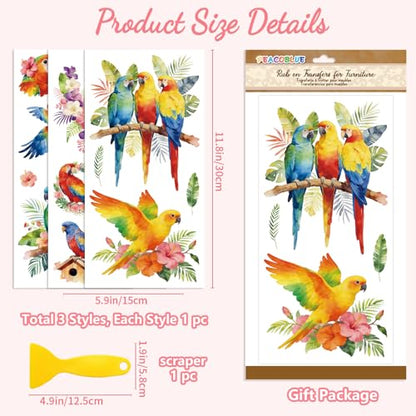Peacoblue Parrot with Tropical Plants Rub On Transfers for Furniture 6"x12" - style: Parrot with Tropical Plants