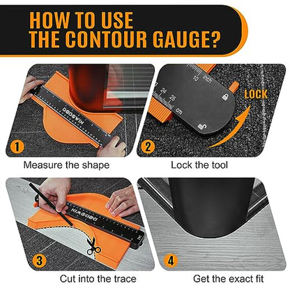 DODOWIN 10+5 Inch Contour Gauge with Lock, Gifts for Men, Dad and Husband - color: Orange-10+5 In.