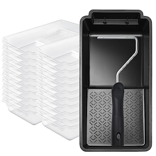 Mister Rui Paint Tray Liner, 22 Pack, 4 Inch Paint Roller Tray, Disposable Tray Liners 20pcs, Plastic Paint Tray with Roller Frame, for Home Decor, Walls and Furniture Painting - color: Black, size: 4 Inch,22 Pack