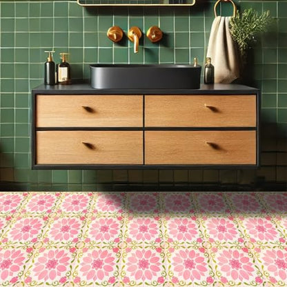 HOMETITUTE Pink Rose Floral Peel Stick Vinyl Floor Tile 12x12 Inch - style: Pink Rose Floral