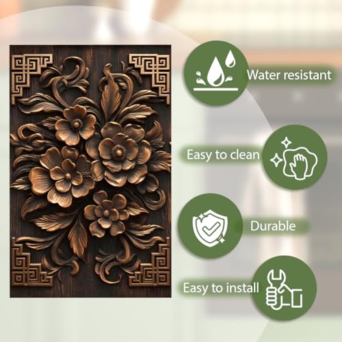SUPERDANT 4Pcs Peel and Stick Cabinet Stickers for Furniture Makeover - color: Baroque-style Flowers Copper