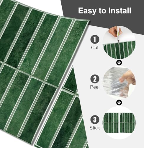 10 Sheets Thicker Design Peel and Stick Backsplash, Self Adhesive Wall Tiles, Stick on Backsplash for Kitchen and Bathroom, 11.8"x11.8", Green - color: Green