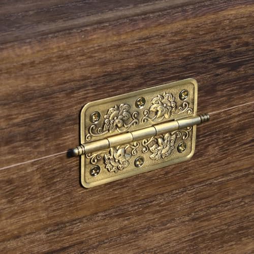 4 PCs Embossed Brass Hinges - Decorative Flap Hinges with Flower Patterns for Wooden Chest Trunck Cabinet Cupboard, Plate Length 2.6" (65 mm)