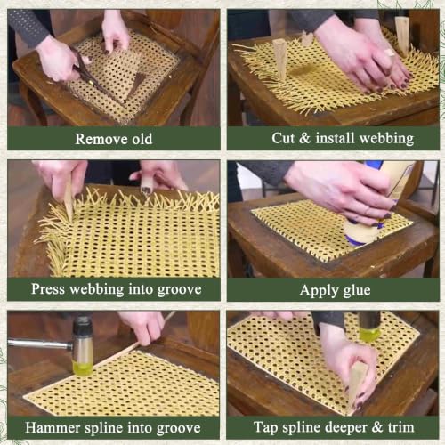 15 Pcs Rattan Repair Kits - Rattan Caning Material for Chairs and Cabinets, Woven Open Mesh Wicker Repair Kit for DIY Home Projects and Furniture (Wood)