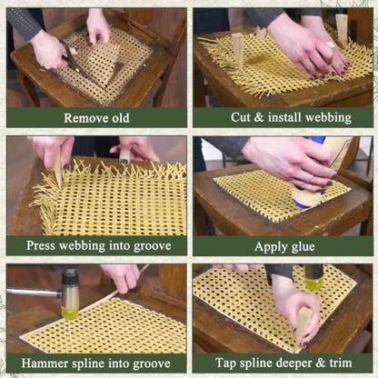 15 Pcs Rattan Repair Kits - Rattan Caning Material for Chairs and Cabinets, Woven Open Mesh Wicker Repair Kit for DIY Home Projects and Furniture (Wood)