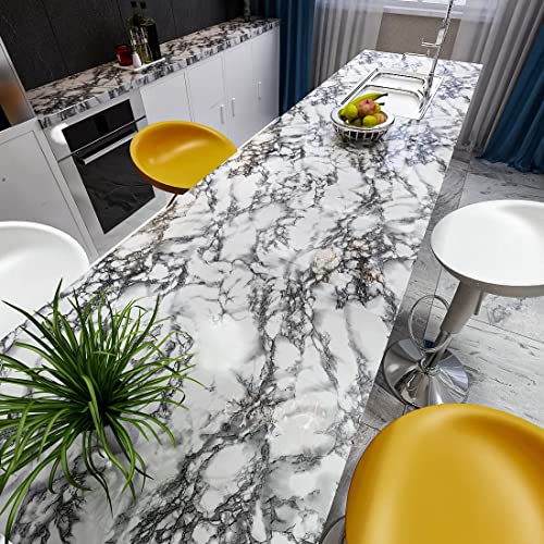 Yenhome 30"X393" Marble Vinyl Countertop Wrap Waterproof Contact Paper Peel and Stick Countertops for Kitchen Bathroom Backsplash Self Adhesive Wallpaper Glossy Grey Marble Contact Paper for Cabinets - size: 30"W x 393"L