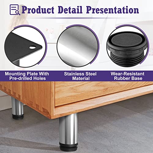 Stainless Steel Adjustable Furniture Legs 16 Inch - Silver - 4pcs - color: Silver, size: 16"