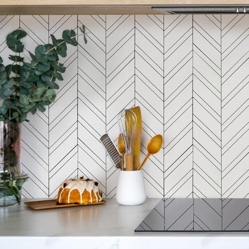 Yipscazo 10-Sheet Herringbone Backsplash Peel and Stick Tile, Polished White PVC Stick on Backsplash for Kitchen, Waterproof Self Adhesive Wall Tile for Bathroom - color: Polished White