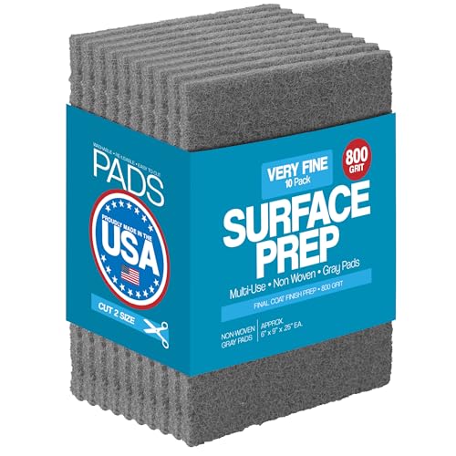 6" X 9" Non-Woven Grey Scuff Pads 800 Grit - 10 Pack (Gray) - color: Gray, size: 6" x 9"