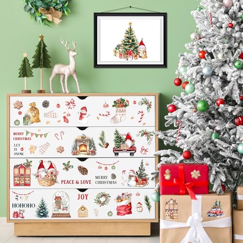 Christmas Rub on Transfers for Crafts - 12 Sheets Merry Christmas Rub on Transfer Stickers for Furniture Gnome Snowman Winter Rub on Transfers for Wood DIY Home Decor 5.9x5.9 Inch - style: Christmas