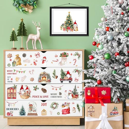 Christmas Rub on Transfers for Crafts - 12 Sheets Merry Christmas Rub on Transfer Stickers for Furniture Gnome Snowman Winter Rub on Transfers for Wood DIY Home Decor 5.9x5.9 Inch - style: Christmas