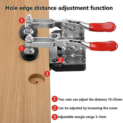 Concealed Positioning Hinge Hole Punch, 35mm Door Hinge Jig With 2 Retaining Clips, High Precision Aluminum Alloy DIY Cabinet Hardware, Adjustable Quick Punch