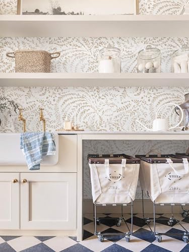 Boho Peel and Stick Wallpaper Beige Neutral Farmhouse Contact Paper - color: Beige Watercolor, size: 17.3" x 196"
