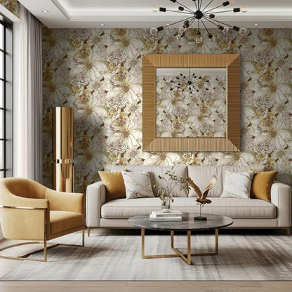 NextWall Harry & Grace Ink Rose Abstract Floral Peel and Stick Wallpaper (Ochre & Mocha) - color: Ochre & Mocha