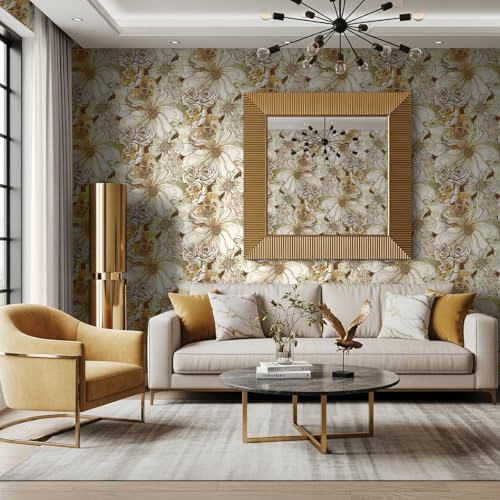 NextWall Harry & Grace Ink Rose Abstract Floral Peel and Stick Wallpaper (Ochre & Mocha) - color: Ochre & Mocha