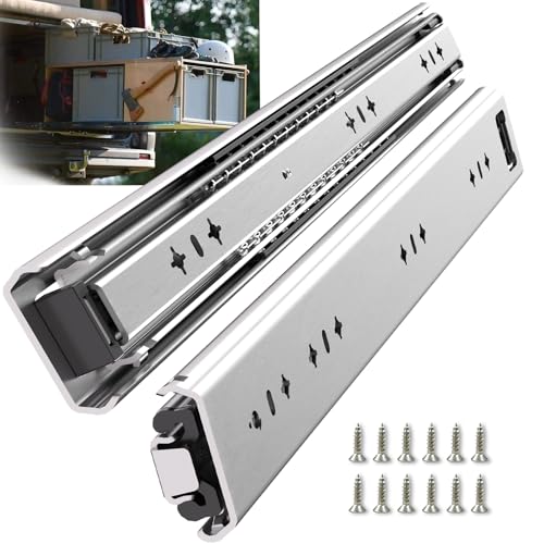 1 Pair 260 Lbs Heavy Duty Drawer Slides 12 14 16 18 20 22 24 26 28 30 32 36 40 inch Full Extension Ball Bearing Side Mount Cabinet Industrial Rail Tool Box Runner(16 inch, with M5 Screws) - size: 16 Inch, style: 260LB/W:53mm(NO Lock)