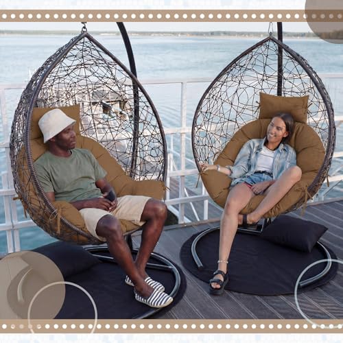 Tudomro Brown Waterproof Egg Chair Cushion with Pillow Filling 2.58 kg Replacement Rocking Wicker Chair Cushion 48" x 32" High Back Hanging Swing Hammock Pad Thicken for Outdoor Patio Garden - color: Brown