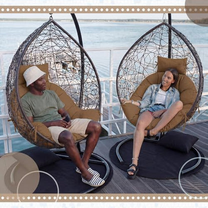 Tudomro Brown Waterproof Egg Chair Cushion with Pillow Filling 2.58 kg Replacement Rocking Wicker Chair Cushion 48" x 32" High Back Hanging Swing Hammock Pad Thicken for Outdoor Patio Garden - color: Brown