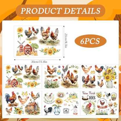 6 Sheets Chicken Farm Sunflower Rub on Transfers for Crafts - style: Chicken