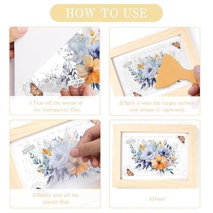 6 Pcs Blooming Floral Rub-On Transfers for Furniture & Crafts, 8 x 12 Inch - style: Blooming Floral