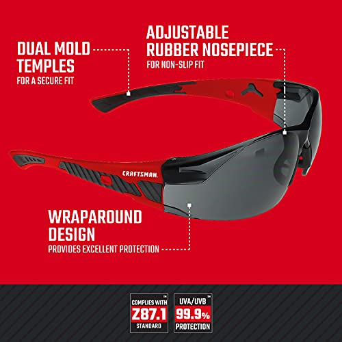 Craftsman 200, Safety Glass, Comfort Fit – Smoke, Red Frame - color: Smoke