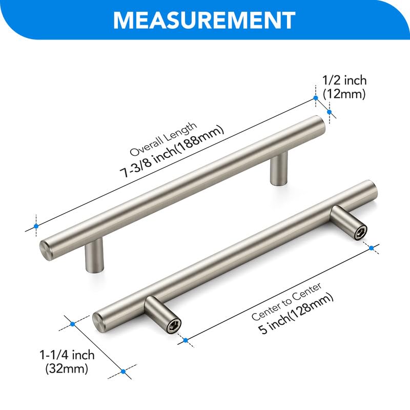 HOME EDIT Brushed Nickel Cabinet Handles, Drawer Pulls, 5 Inch, 30 Pack - color: Brushed Nickel, size: 5 Inch Hole Center
