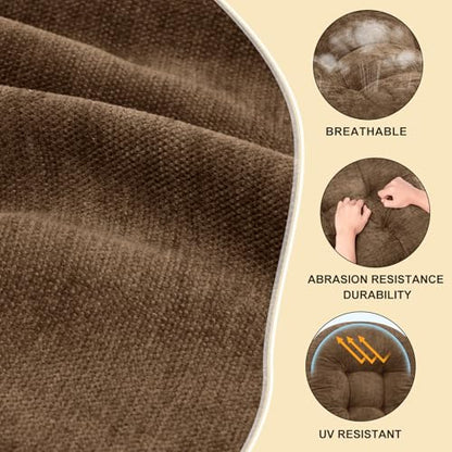 Rocking Chair Cushion - Chenille Fabric, High-Density Sponge, Durable Comfort Non-Slip Bottom Tufted Seat Pads with Ties, Chenille︱Brown, 44x19x4 inch - color: Brown