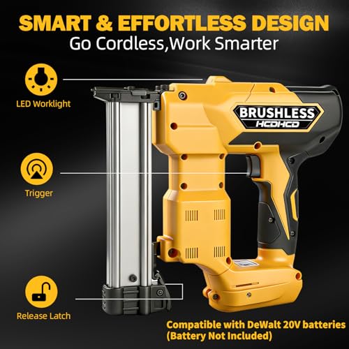 2-in-1 Cordless Brad Nailer & 1/4 Narrow Crown Stapler for DeWalt 20V Battery, 18GA Electric Nail Gun with 1000 Nails/Staples for Woodworking, DIY, and Home Renovation (Not Battery)