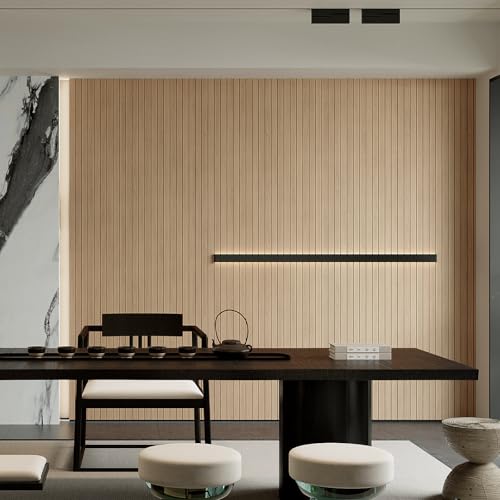 YU LI 3DH Peel and Stick PVC Slat Wall Panel 118"x15.75" Self-Adhesive Thick Faux Oak Wood Grain Wallpaper Panel 3D Soundproof Wall Panels for Walls & Ceilings - color: Oak, size: 15.8" x 118"