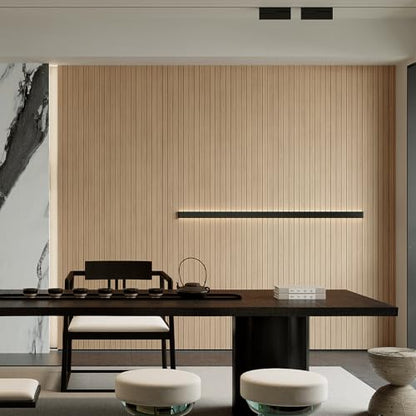 YU LI 3DH Peel and Stick PVC Slat Wall Panel 118"x15.75" Self-Adhesive Thick Faux Oak Wood Grain Wallpaper Panel 3D Soundproof Wall Panels for Walls & Ceilings - color: Oak, size: 15.8" x 118"