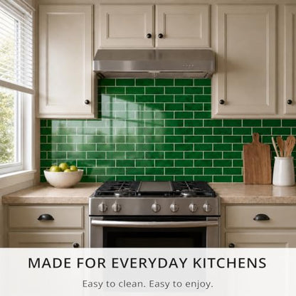 StyloVue 100 Pieces Peel and Stick Backsplash for Kitchen, 3" x 6" PVC Subway Tile, 2026 Upgraded Emerald Green Stone, Stick on Wall Tile for Kitchen, Bathroom, Fireplace, RV - color: Emerald Green Stone