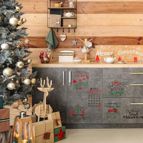 Whaline 11 Sheets Christmas Word Rub on Transfer for Crafts Red Green Black Warm Letter Rub on Transfer Stickers Furniture Decals for Winter Xmas Home Party DIY Crafts, 5.5 x 5.5 Inch - style: Colorful Christmas