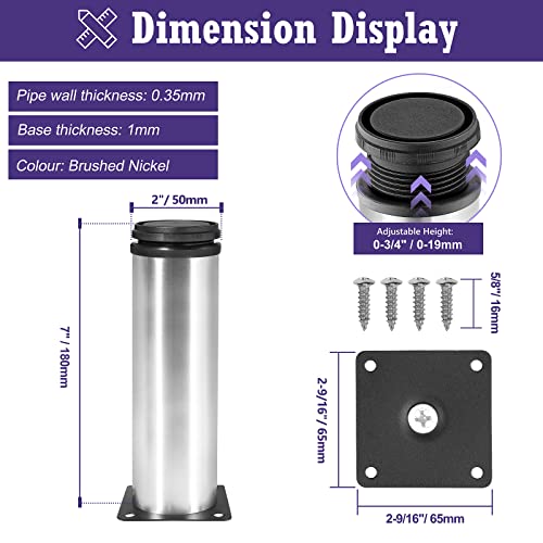 Stainless Steel Adjustable Furniture Legs 7 Inch - Silver - 4pcs - color: Silver, size: 7"