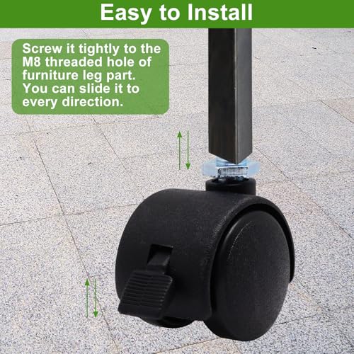 1 Inch Swivel Caster Wheels with Brake, M8 Threaded Swivel Casters Set of 4, Black Nylon Replacement Casters Wheels for Furniture Table Cabinet Office Chair - style: 1 Inch with Brake-Threaded Stem